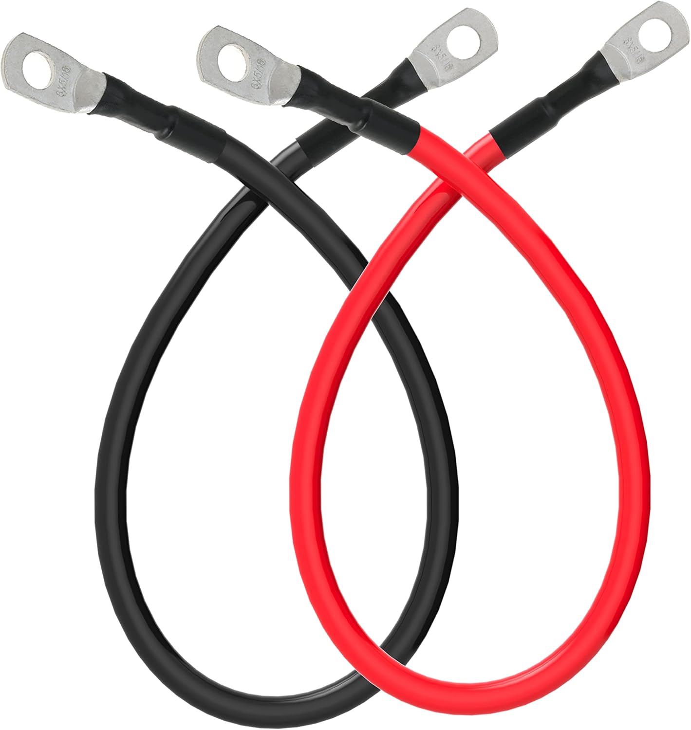 6 AWG Battery Cables 6 Gauge Battery Power Inverter Cable with 5/16 Inch Tinned Copper Lugs Both Ends for Solar Marine Boat RV Car Motorcycle 2 pcs (9 in)