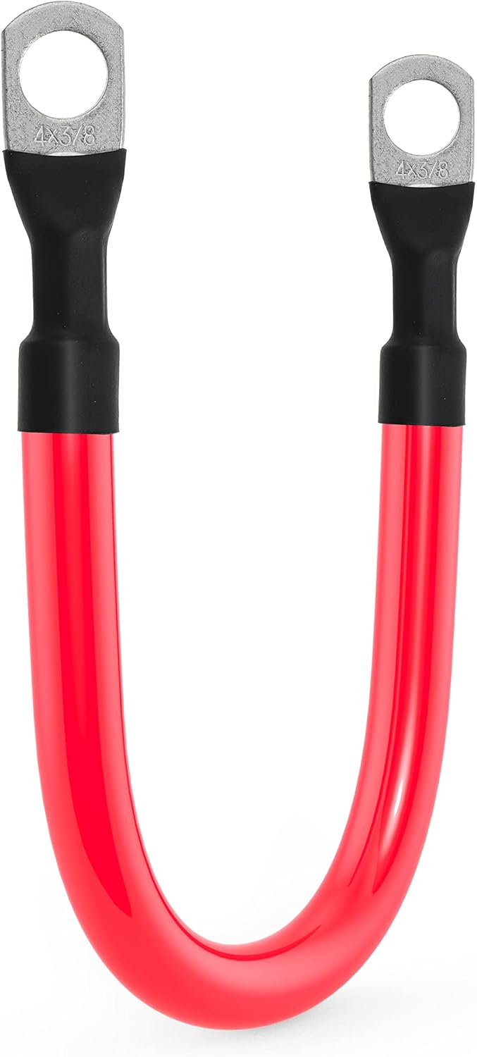 4 AWG Battery Cable 4AWG Gauge Pure Copper Battery Inverter Cables with 3/8 in Lugs Both Ends Power Inverter Wire Set for Automotive Solar Marine Boat RV Car Motorcycle Red and Black (9in)