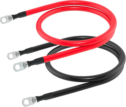 2 AWG Battery Cable 2AWG Gauge Battery Inverter Cables with 3/8 in Lugs Pure Copper Power Inverter Wire Set for Solar Marine Boat RV Car Motorcycle 2pcs (3FT)