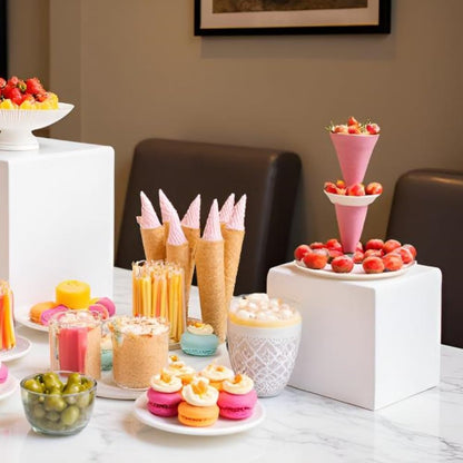 Buffet Risers Set of 6 Food Display Risers for Party, White Dessert Stands, Acrylic Cube Boxes Display Nesting for Buffet Table Catering Dessert (M-5" 6" 7" 8" 9" 10")