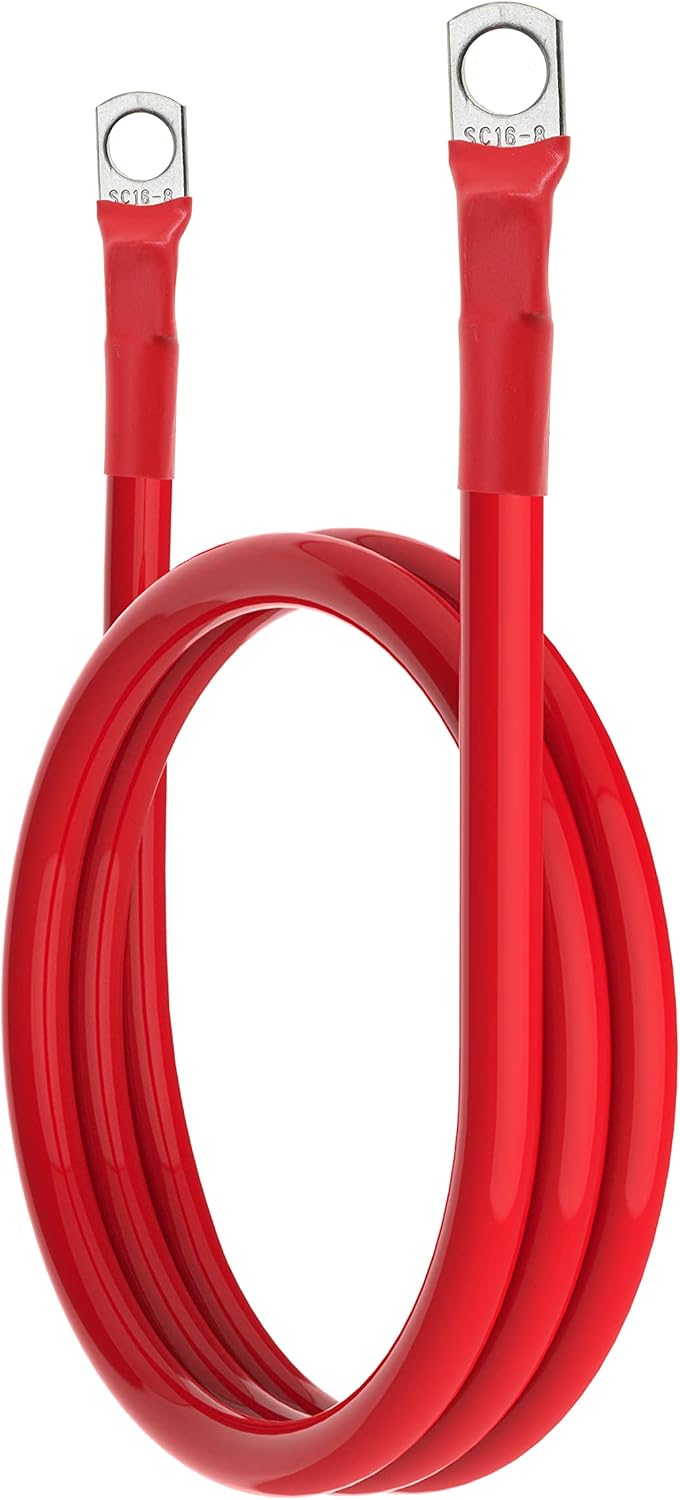 6 AWG Battery Cable 6 Gauge Battery Wires with 5/16 terminals Power Inverter Cables for Solar Boat Marine RV Car (3FT, 1 red +1 black cable)