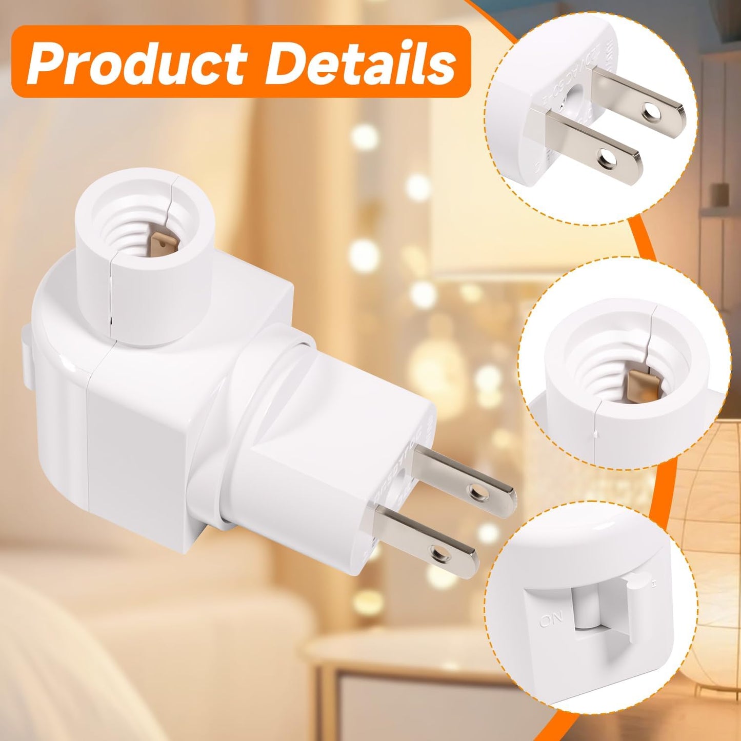 Plug-in Night Light Base and Module with ON and Off Switch, 360° Rotating Swivel Plug, Metal Clip for DIY Bubble Light Crafts (10PCS)