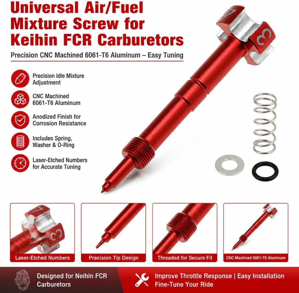 Air Fuel Mixture Screw for Keihin FCR Carb for Honda CRF150R CRF150R for Yamaha YFZ450 YZ250F YZ426F YZ450F for Kawasaki KLX450R KX250F KX450F for Suzuki RMZ250 RAMZ450 (Red)