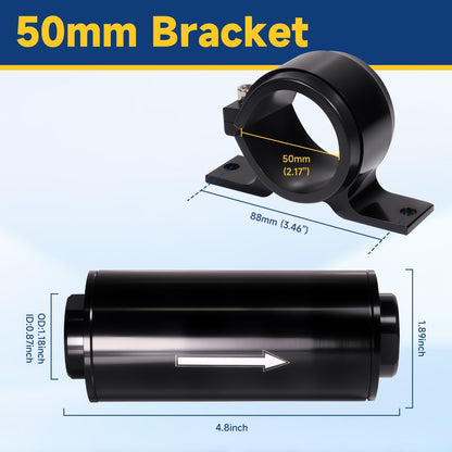 Inline Fuel Filter 10 Micron with 6AN 8AN 10AN Adapter Suitable for Filtering Gasoline Diesel and E85, Universal 50mm Bracket Clamp