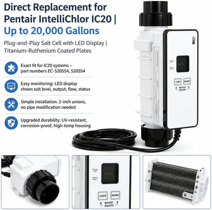 Salt Cell Saltwater Chlorine Generator Replace EC-520554 520554 for Pentair IntelliChlor IC20, Up to 20000 Gallons In-Ground Swimming Pools