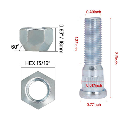 1/2-20 Inch Wheel Stud with Nuts for Trailer for Lippert Axles 2000 lb to 3500 lb for Dexter 4400 lb with 1/2"-20 UNF Thread Size (24Sets)