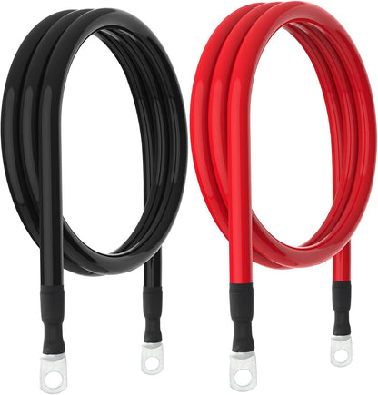 4 AWG Battery Cable 4AWG Gauge Pure Copper Battery Inverter Cables with 3/8 in Lugs Both Ends Power Inverter Wire Set for Automotive Solar Marine Boat RV Car Motorcycle Red and Black (5FT)
