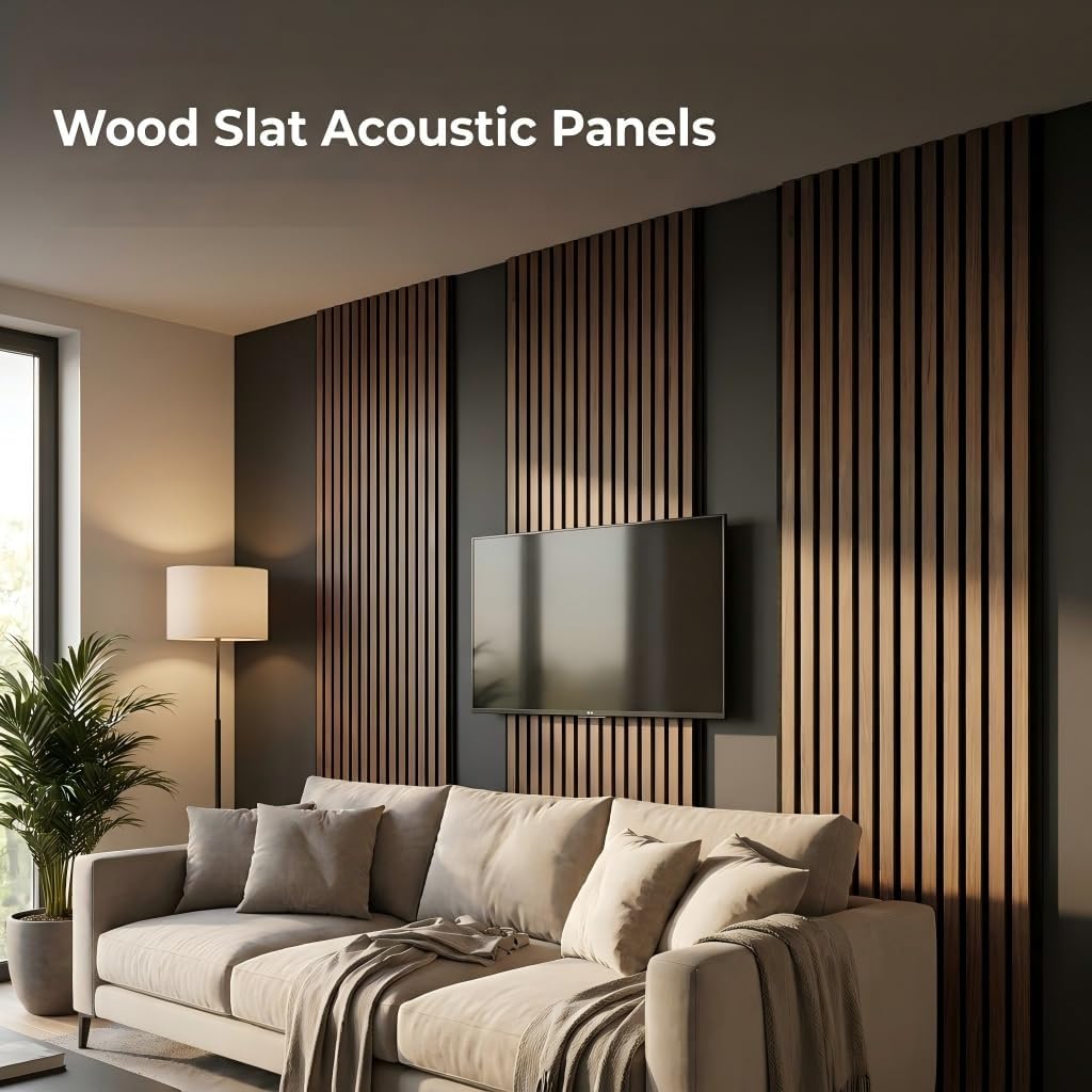 5 Pack Large Acoustic Panels for Wall Decor Sound Proof 47.2 x 23.6 x 0.4 Inch Sound Dampening Panels Wood Veneer Sound Absorbing Wall Panel for Bedroom Home Studio Office (Dark Walnut)