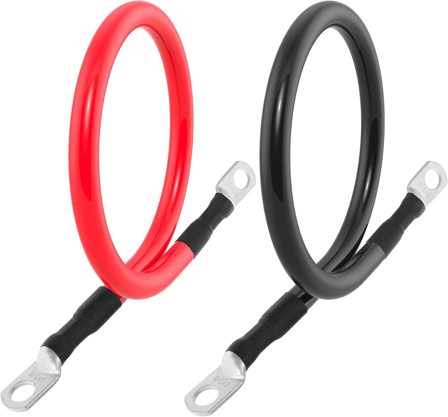 2 AWG Battery Cable 2AWG Gauge Battery Inverter Cables with 3/8 in Lugs Pure Copper Power Inverter Wire Set for Solar Marine Boat RV Car Motorcycle 2pcs (1FT)