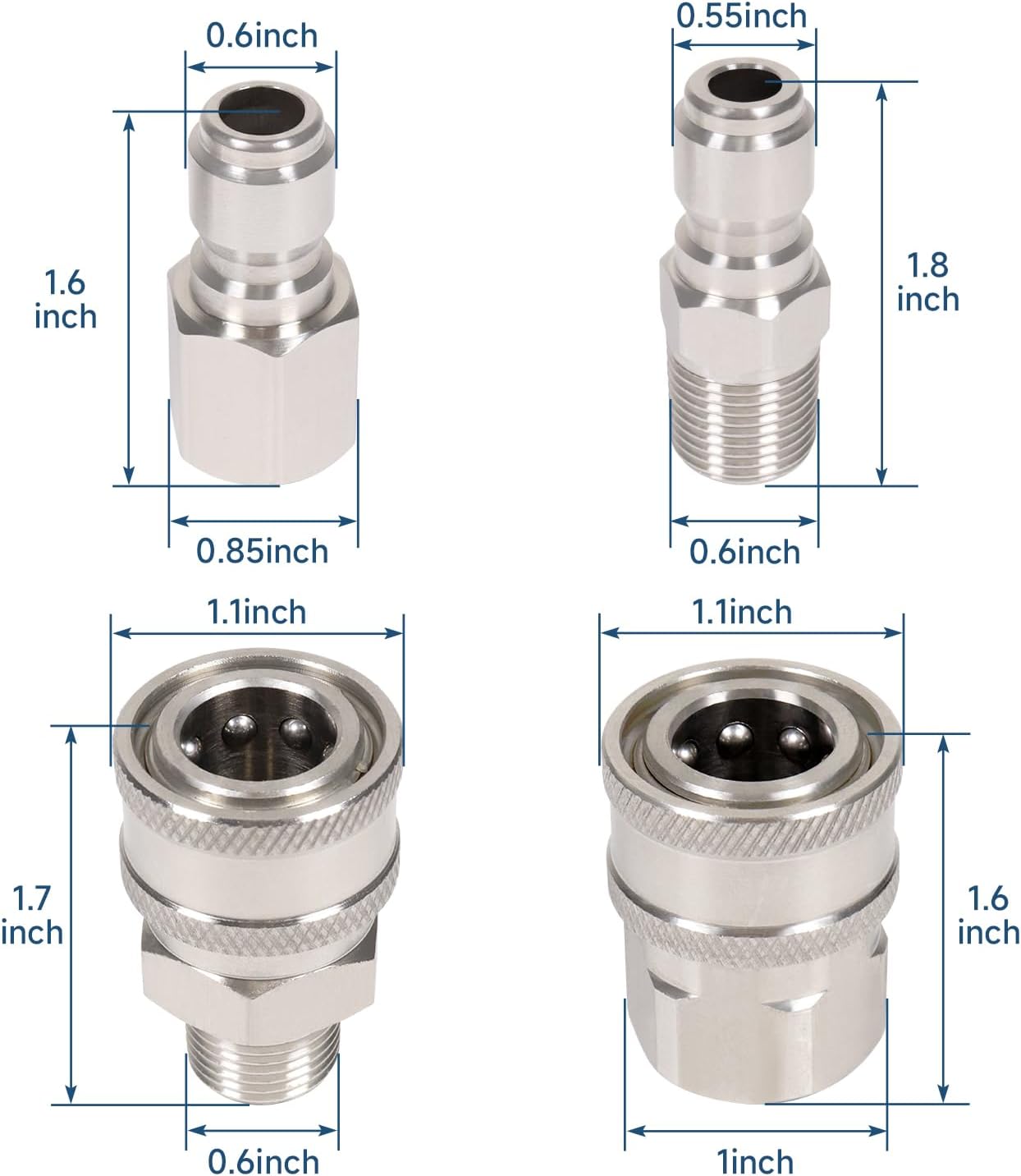 3/8'' Quick Connect Coupler Fittings Stainless Steel Adapter Set for Pressure Washer NPT Male Thread Kit