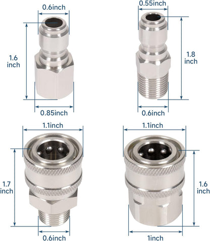 3/8'' Quick Connect Coupler Fittings Stainless Steel Adapter Set for Pressure Washer NPT Male Thread Kit
