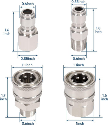 3/8'' Quick Connect Coupler Fittings Stainless Steel Adapter Set for Pressure Washer NPT Male and Female Thread Kit with 3/8" Pressure Washer QD O-Rings 50 Pack