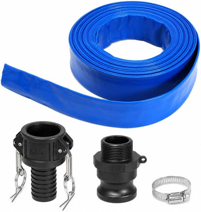 Pool Backwash Drain Hose Lay Flat Discharge Hose 1-1/2" x 25ft Reinforced Drain Pipe with Camlock Fittings for Pump Pool Drainage Includes 125F Adapter and Stainless Steel Clamp