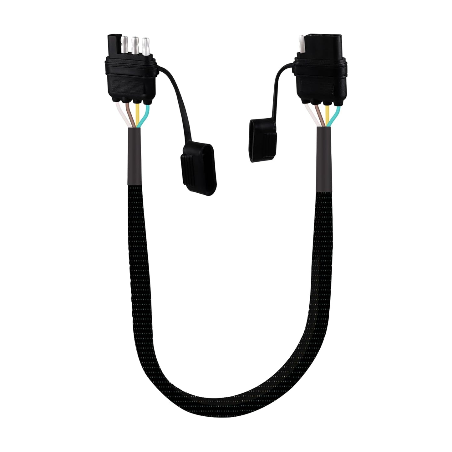 16 AWG 1FT 4-Pin Flat Trailer Wiring Harness with 4 Way to 4 Way Male and Female Connector 16 Gauge 4 to 4 Trailer Extension Wire with Dust Cover for Trailer and Vehicle, Black, 4-16G-1FT