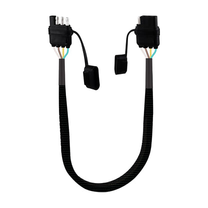 16 AWG 1FT 4-Pin Flat Trailer Wiring Harness with 4 Way to 4 Way Male and Female Connector 16 Gauge 4 to 4 Trailer Extension Wire with Dust Cover for Trailer and Vehicle, Black, 4-16G-1FT