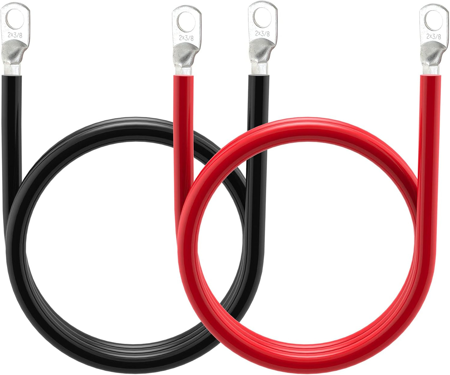 2 AWG Battery Cable 2AWG Gauge Battery Inverter Cables with 3/8 in Lugs Pure Copper Power Inverter Wire Set for Solar Marine Boat RV Car Motorcycle 2pcs (5FT)