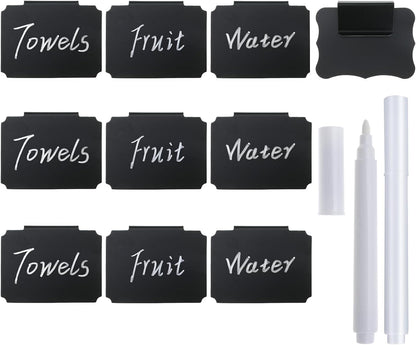 Basket Bin Labels, 32PCSLabel Clip on Removable Basket Kitchen Pantry with White Chalk Markers for Storage Bin Basket Box Hanging Bin Clip Label