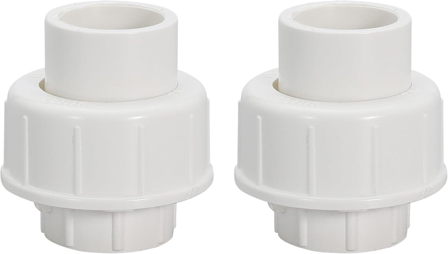 1/2" PVC Union Coupling Pipe Fitting PVC Adapter Schedule 40, EPDM O-Ring, 1/2 inch Slip Coupling Fitting (Socket x Socket), 2 Pack, White