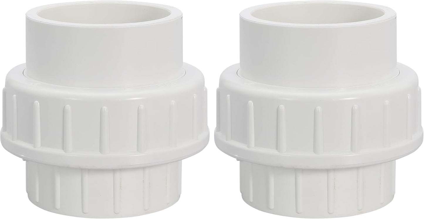 2" PVC Union Coupling Pipe Fitting PVC Adapter Schedule 40, EPDM O-Ring, 2 inch Slip Coupling Fitting (Socket x Socket), 4 Pack, White