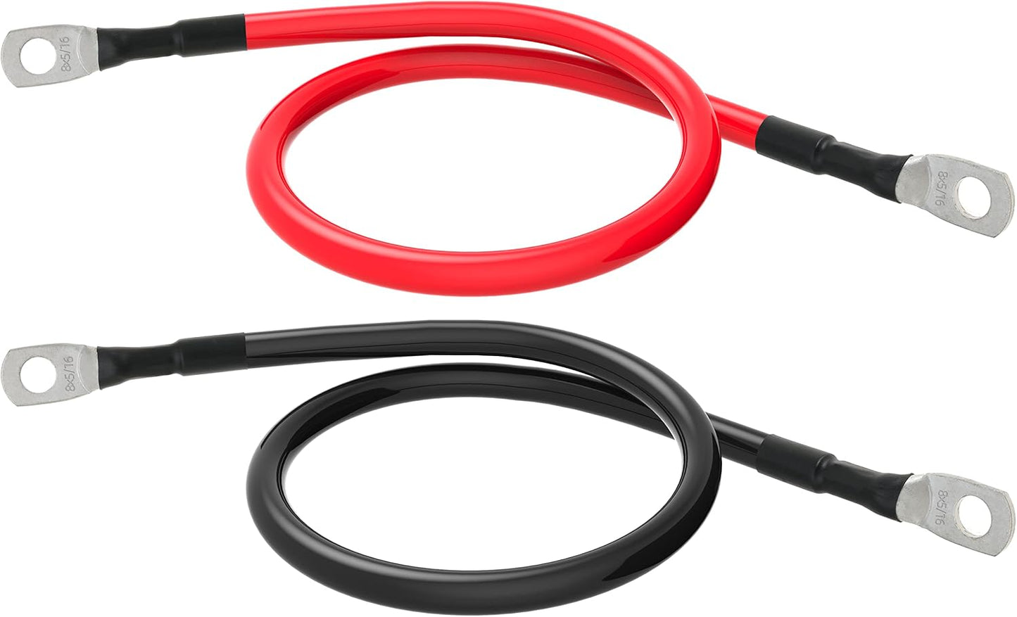 8 AWG Battery Cable 8 Gauge Power Inverter Cables with 5/16 Inch Lugs Both Ends for Solar Boat Marine RV Car 2 Pack (1FT)