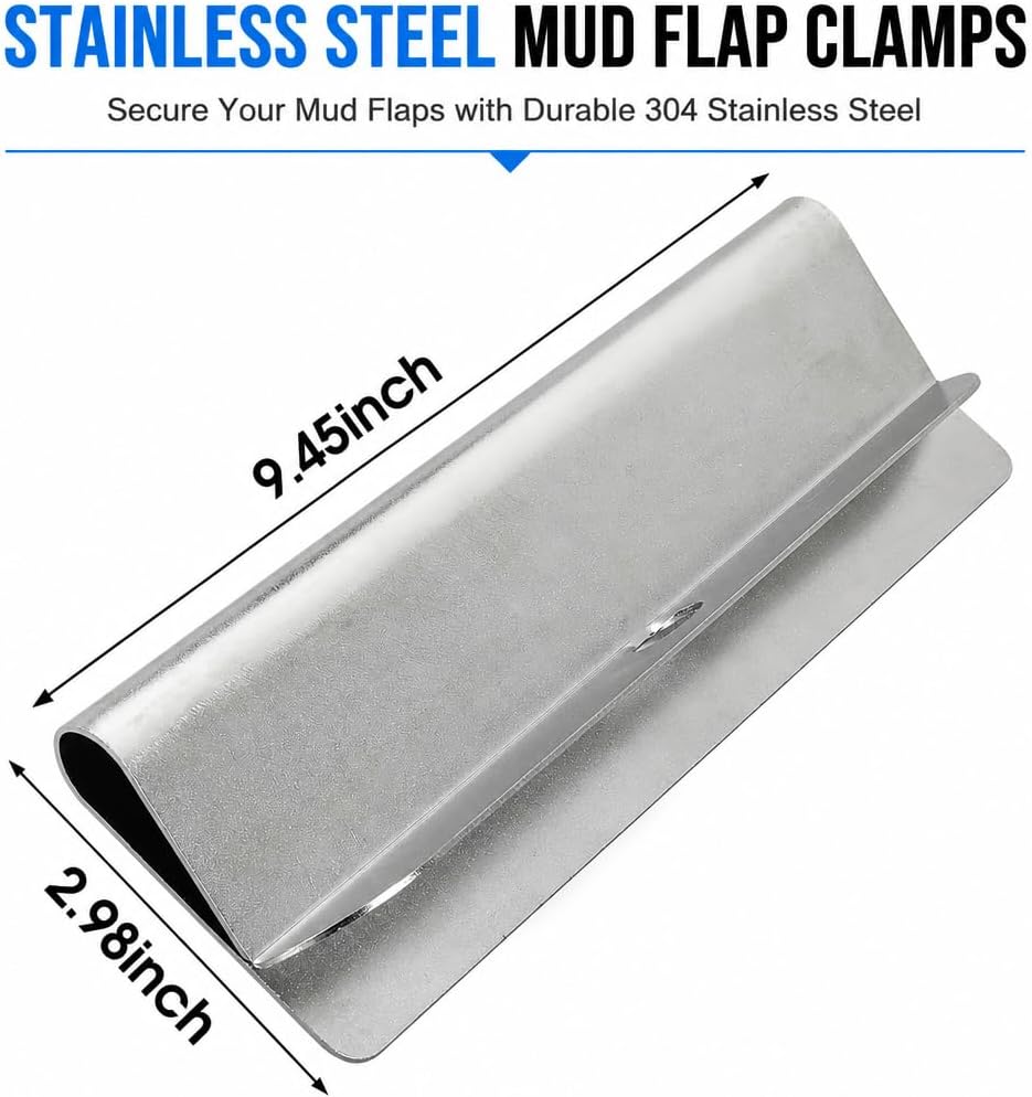Heavy Duty Stainless Steel Mud Flap Clamps, Replace 8591100 Truck Mudflap Hanger Kit with Hardware, Fits 1/4"–1/2" Rubber & Plastic Mud Flaps for Semi Truck Trailer