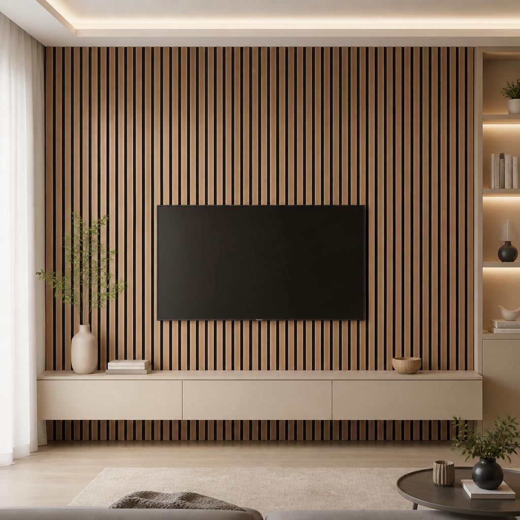 5 Pack Large Acoustic Panels for Wall Decor Sound Proof 47.2 x 23.6 x 0.4 Inch Sound Dampening Panels Wood Veneer Sound Absorbing Wall Panel for Bedroom Home Studio Office (Walnut)