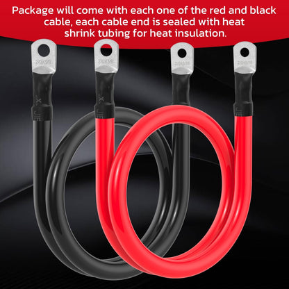 2/0 AWG Battery Cable 2/0AWG Gauge Battery Inverter Cables for Automotive Solar Marine Boat RV Car Motorcycle (2/0 AWG, 3FT, 3/8"+5/16")
