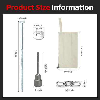 Heavy Duty Lag Screws 3/8 x 12 Tent Stakes Kit with Chain Links and Washers for Trampoline Carports Canopies Sheds Swing Sets Camping Ground Anchors for High Winds