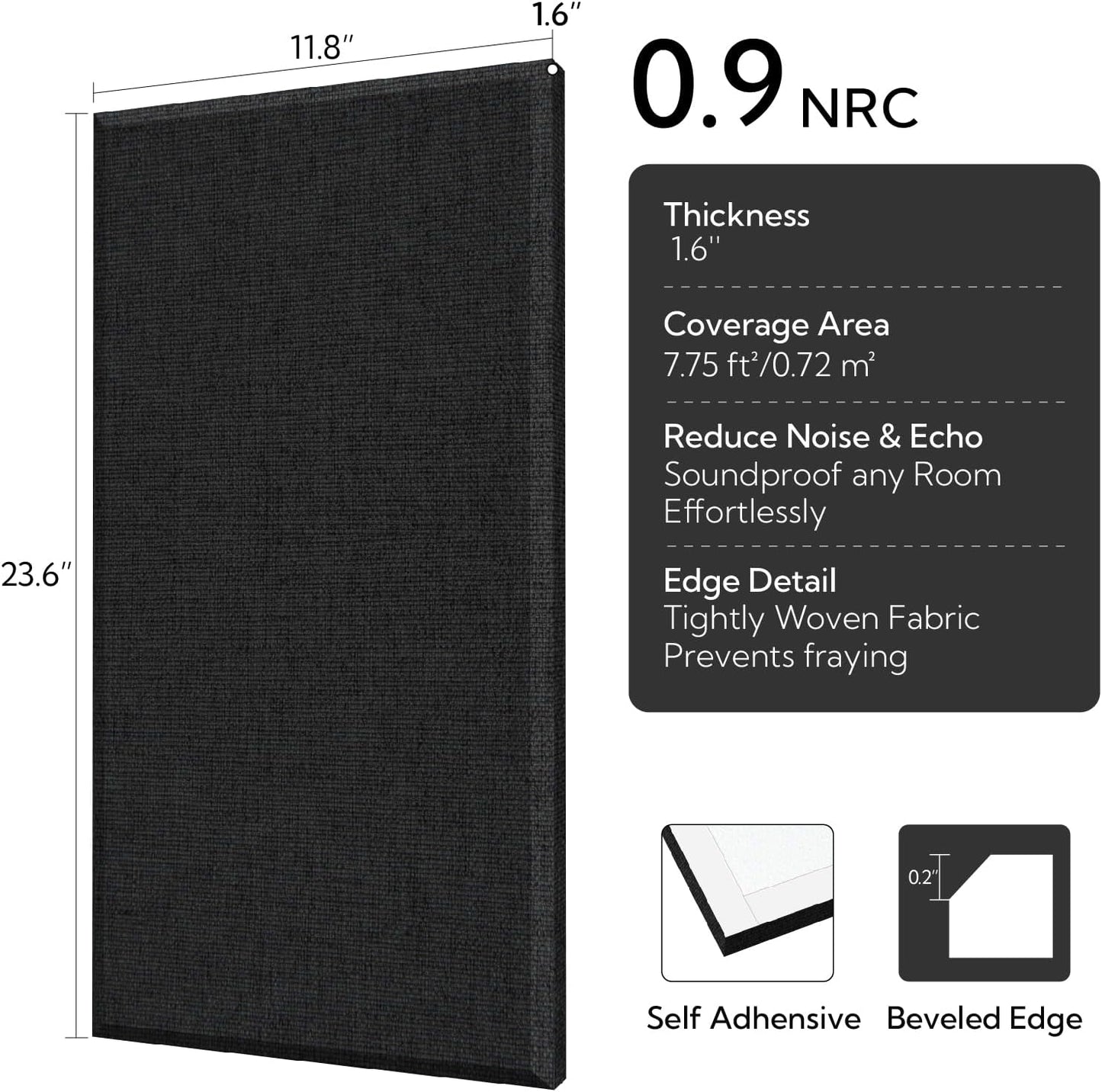 4 Pack Fiberglass Acoustic Wall Panels Fabric Wrapped 11.8'' x 23.6'' Black