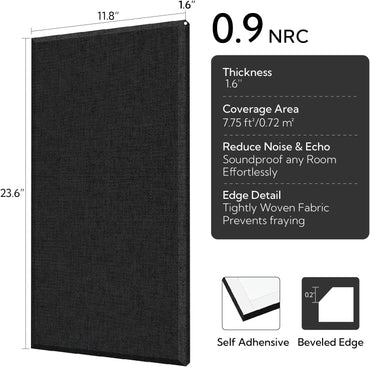 4 Pack Fiberglass Acoustic Wall Panels Fabric Wrapped 11.8'' x 23.6'' Black