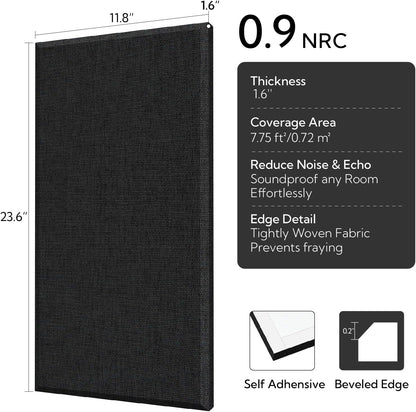 4 Pack Fiberglass Acoustic Wall Panels Fabric Wrapped 11.8'' x 23.6'' Black