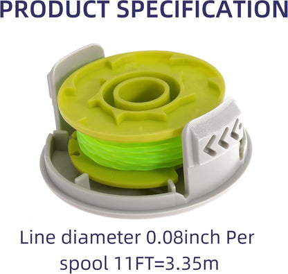 AC80RL3 Line String Trimmer Replacement Spool for Ryobi One Plus+ 18V 24V 40V P2000 P2002 P2003 P2004 P2006 P2006A P2200 Trimmers Replace AC14HCA Cover Cap 11Ft 0.08inch