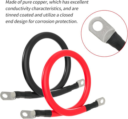 1/0 AWG Gauge Battery Cable Power Inverter Cables with 3/8 Inch lugs for Solar Marine RV Car Truck Tractor Motorcycle 2pcs (1FT)
