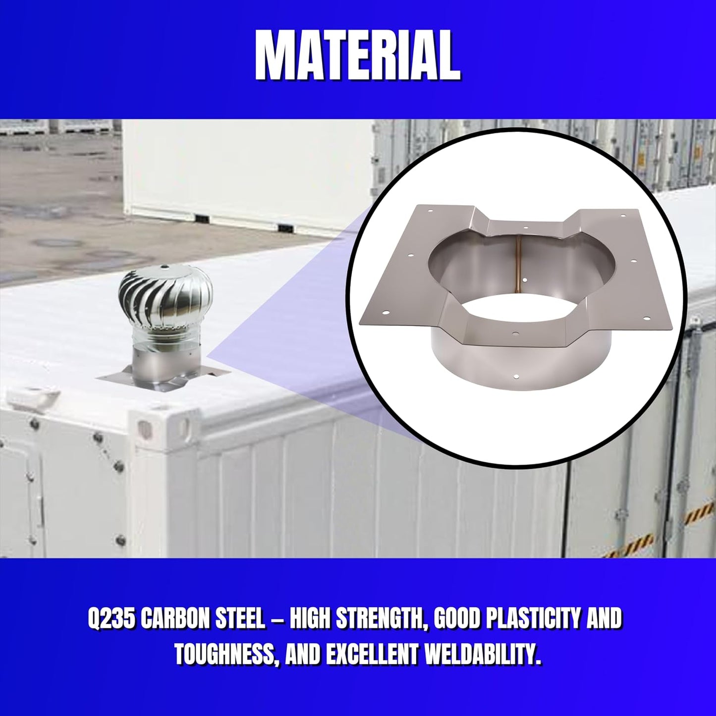 8 Inch Shipping Container Roof Vent Adapter 8" for Whirlybird Turbines, Round Chimney Caps and Corrugated Roof Window Vents, 1 Pack, Silver
