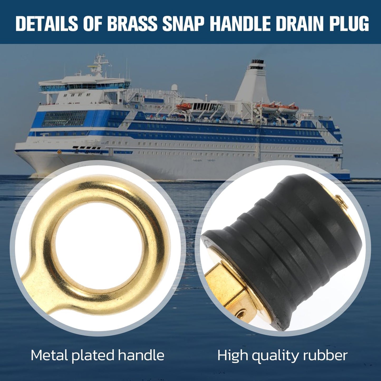 2 Pcs Boat Plug Snap Handle Boat Drain Plug Rubber Plugs with Brass/Stainless Steel Handle Marine Twist Plug Boat Accessories