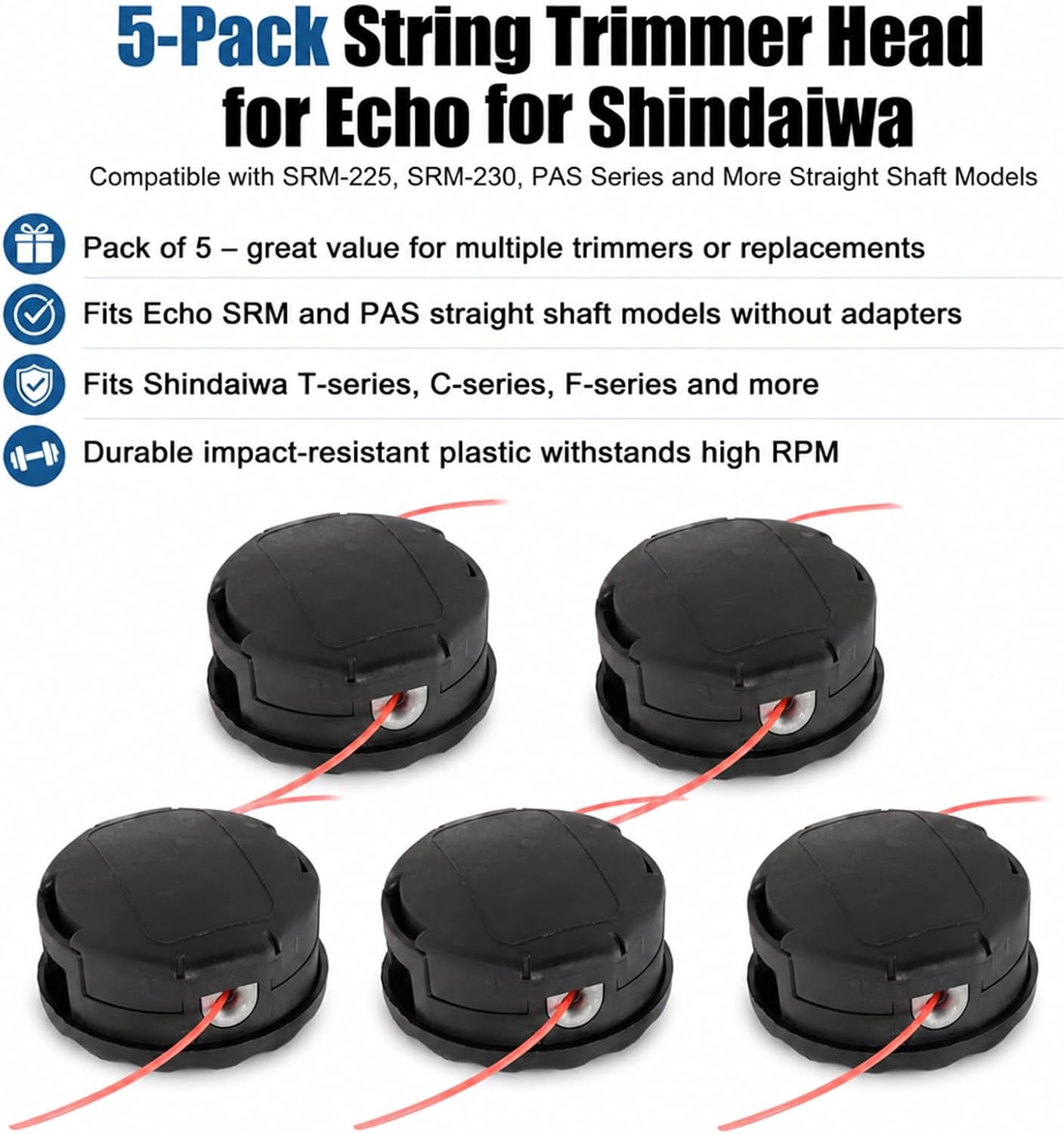 Trimmer Head for Echo Weed Eater PAS210 PAS211 PAS225 PAS230 for Echo Speed Feed 400 SRM210 SRM211 SRM225 SRM230 for SHINDAIWA C230 C242 C2510 5PCS