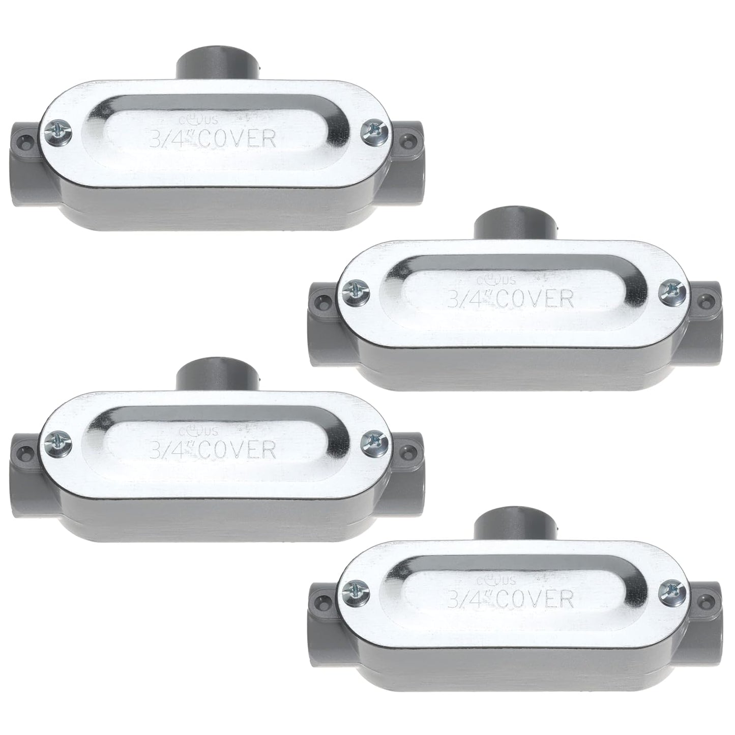 4 Pack 3/4 Inch T-Type Threaded Conduit Body, Die Cast Aluminum Electrical Junction Box with Stamped Steel Cover