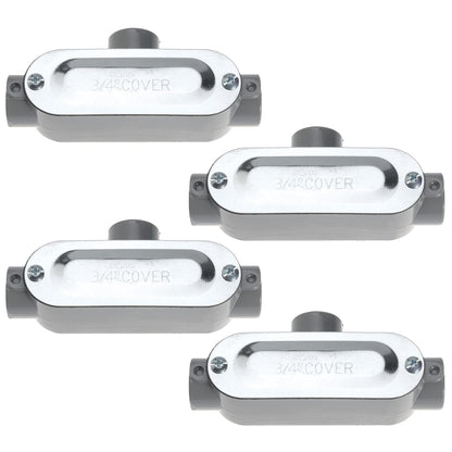 4 Pack 3/4 Inch T-Type Threaded Conduit Body, Die Cast Aluminum Electrical Junction Box with Stamped Steel Cover
