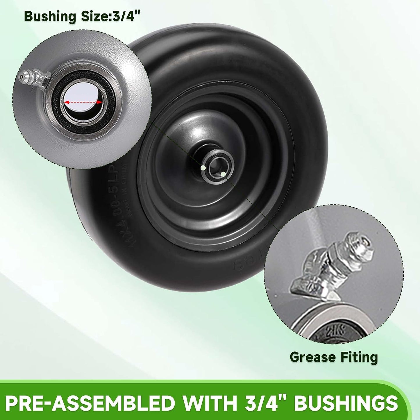 11x4.00-5 Solid Smooth Tires, Flat Free Lawn Mower Tires for Zero- Turn and Garden Tractor Mowers with 3/4" or 5/8" Bushing, Fit 3.4", 4", 4.5", 5" Centered Hub,1 Pack