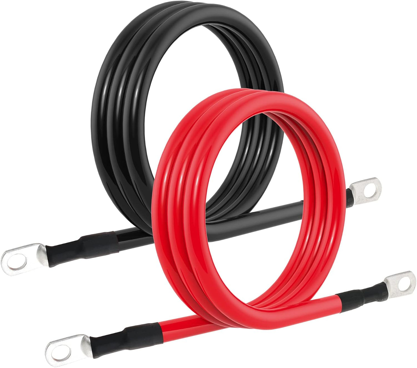 4 AWG Battery Cable 4AWG Gauge Pure Copper Battery Inverter Cables with 3/8 in Lugs Both Ends Power Inverter Wire Set for Automotive Solar Marine Boat RV Car Motorcycle Red and Black (2FT)