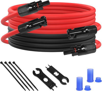 30FT 10 AWG Solar Panel Extension Cable, 10AWG Solar Extension Cables, PV Cable 10 Gauge PV Wire 30 FT 30 Feet Male to Female Solar Panel Wires with Solar Spanner Wrenches and Dust Caps