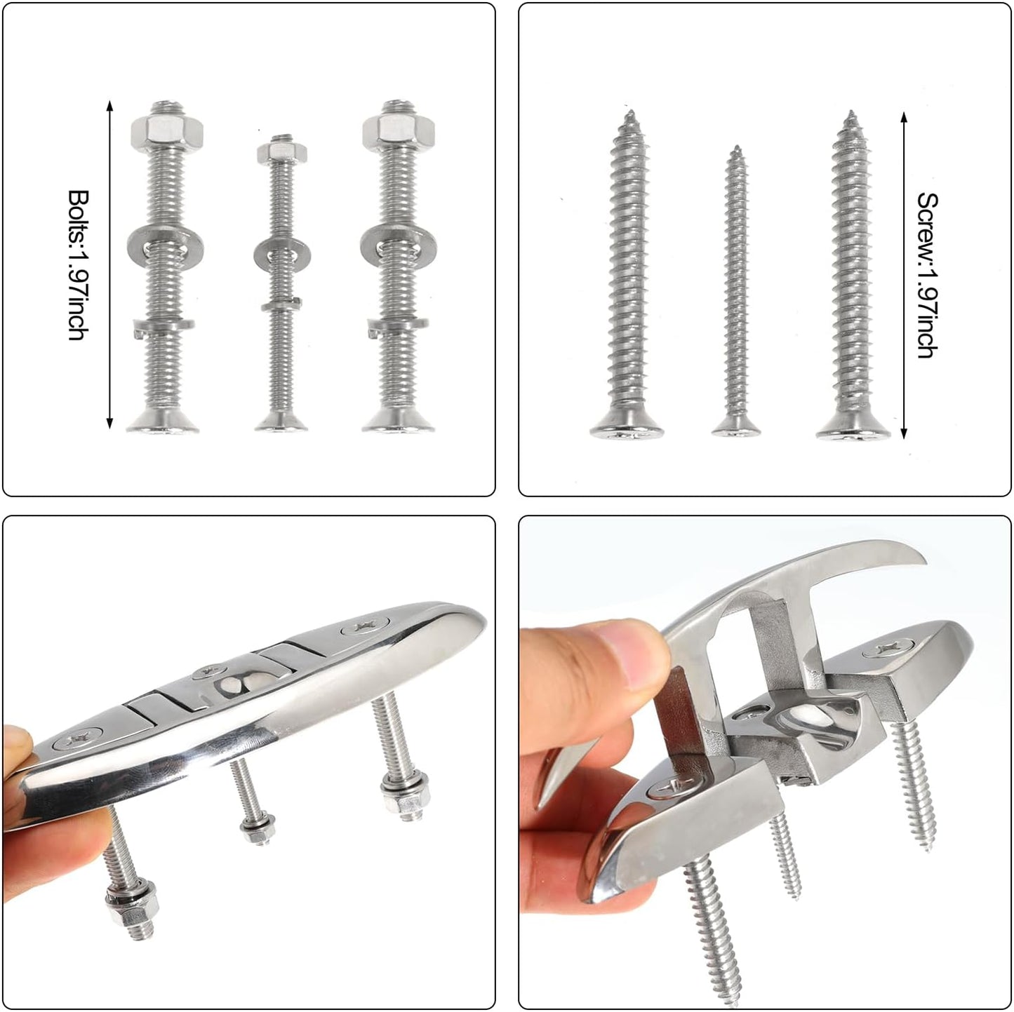 316 Stainless Steel Boat Folding Cleats Flip-up Dock Cleat with Screws Marine Dock Rope Cleats Compatible with Kayak Yacht Pontoon Boat