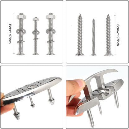 316 Stainless Steel Boat Folding Cleats Flip-up Dock Cleat with Screws Marine Dock Rope Cleats Compatible with Kayak Yacht Pontoon Boat