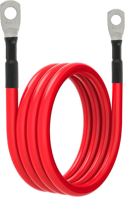 6 AWG Battery Cables 6 Gauge Battery Power Inverter Cable with 5/16 Inch Tinned Copper Lugs Both Ends for Solar Marine Boat RV Car Motorcycle 2 pcs (4FT)