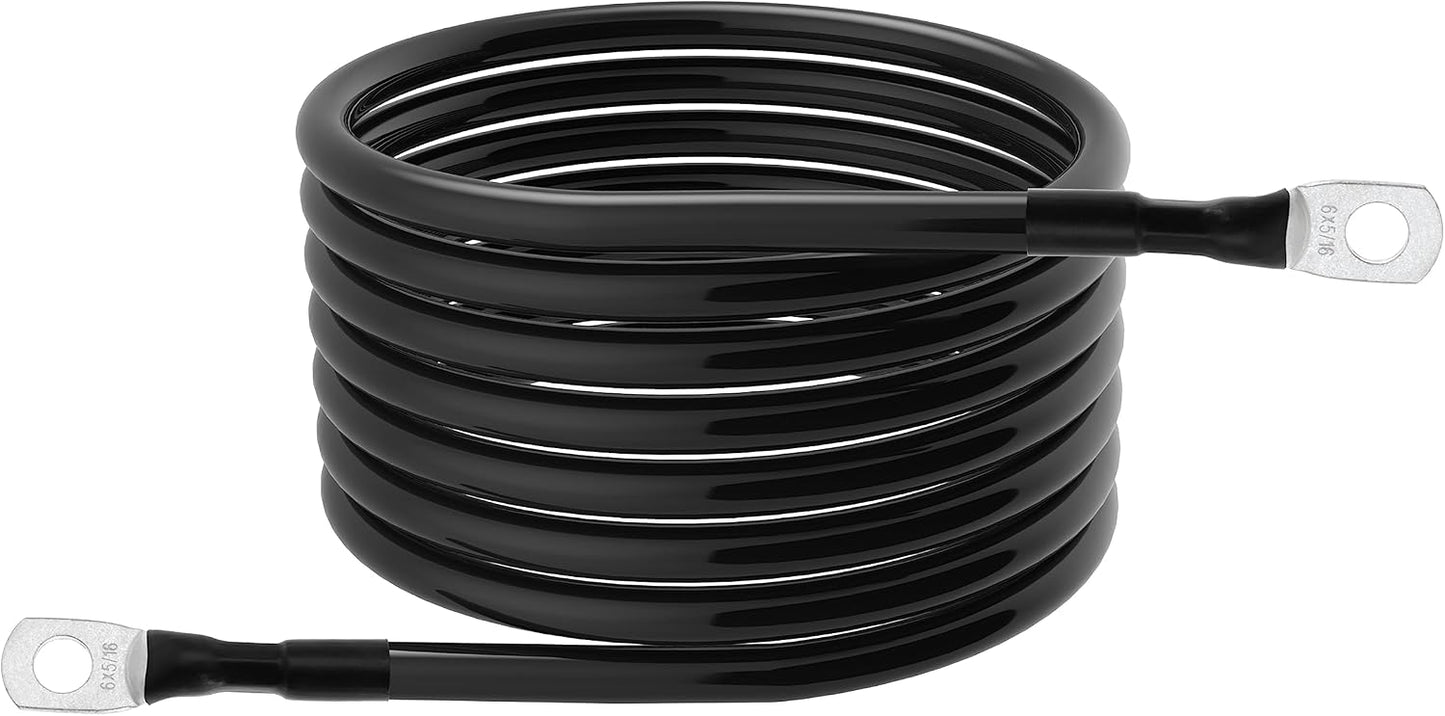 6 AWG Battery Cable 6AWG Gauge Battery Inverter Cables for Automotive Solar Marine Boat RV Car Motorcycle (6 AWG, 7FT, 5/16")