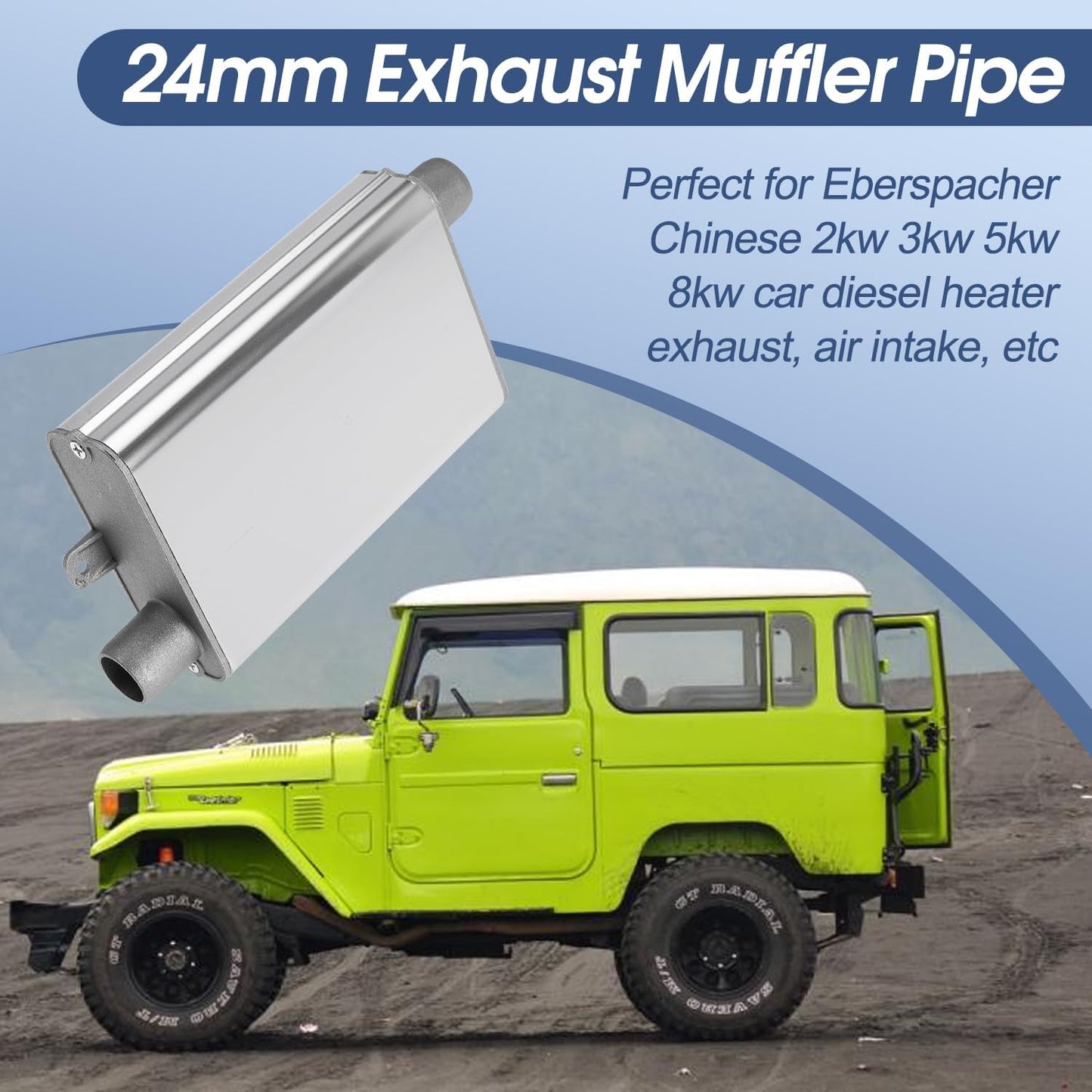 24mm Exhaust Muffler Pipe Upgraded for Chinese for Eberspacher Diesel Heaters Air Compressor with 2 clamps and screws, Silver