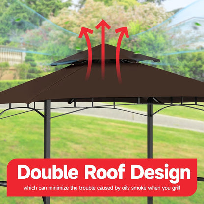 Grill Gazebo Replacement Canopy Top Only - 5' x 8' Outdoor BBQ Gazebo Canopy Roof, Waterproof Double Tiered Shelter Cover Fit for L-GG001PST-F