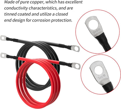 6 AWG Battery Cables 6 Gauge Power Inverter Cables with 3/8 Inch and 5/16 Inch Lugs Each End for Solar Marine RV Car SUV Truck Tractor Motorcycle 2pcs (2FT, 6 AWG)
