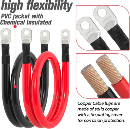 2/0 AWG Battery Cable 2/0AWG Gauge Battery Inverter Cables for Automotive Solar Marine Boat RV Car Motorcycle (2/0 AWG, 3FT, 3/8")