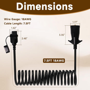 18 AWG 7.5FT 7 Pin to 4 Pin Trailer Wire Adapter, 7 to 4 Trailer Plug for Trailer Towing, 7 Way Round to 4 Way Flat Trailer Coiled Extension Wiring Harness Connector for Tow Vehicles, Black